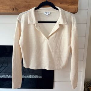 Freshman 1996 Cream Textured Collared Crop Top | Long Sleeve | Size M